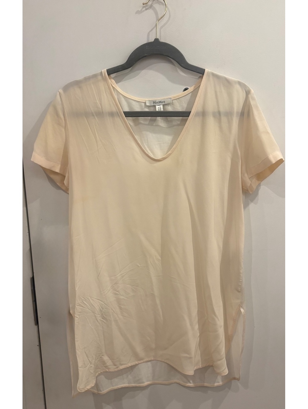 MaxMara Light Beige Silk and Viscose Short Sleeve Blouse Size 42